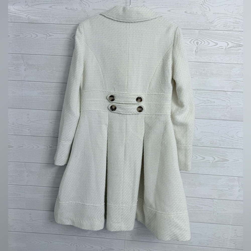 Love style Abrigo Women’s Cream Tweed One of a Kind Midi Pea Coat. Size M - Picture 2 of 11